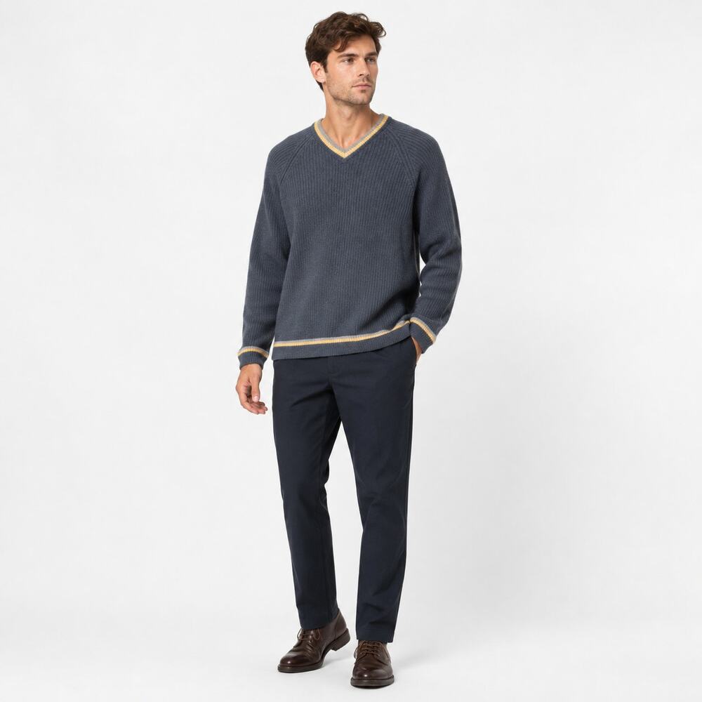 ROOTS V-Neck Sweater Mens XXL Gray Lambswool Blend Ribbed Raglan Sleeve